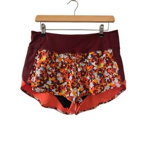Outdoor Voices Floral Running Shorts in Burgundy and Orange floral
